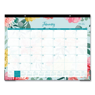 Blue Sky® Reflections Desk Pad Calendar, Floral Artwork, 22 x 17, Assorted Sheet Colors, Black Binding, 12-Month (Jan to Dec): 2025 (BLS117886)