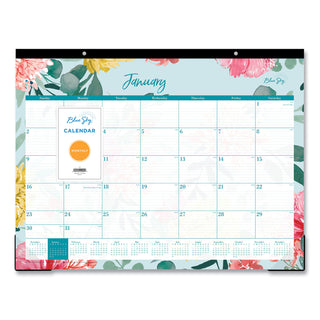 Blue Sky® Reflections Desk Pad Calendar, Floral Artwork, 22 x 17, Assorted Sheet Colors, Black Binding, 12-Month (Jan to Dec): 2025 (BLS117886)