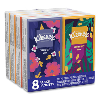 Kleenex® On The Go Packs Facial Tissues, 3-Ply, White, 10 Sheets/Pouch, 8 Pouches/Pack (KCM46651PK)