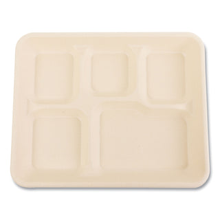 Boardwalk® Bagasse PFAS-Free Food Tray, 5-Compartment, 8.26 x 0.98 x 10.9, Tan, Bamboo/Sugarcane, 500/Carton (BWKTRAY128NPFA)