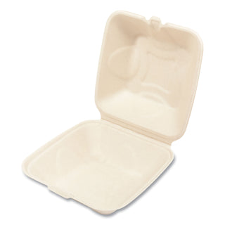 Boardwalk® Bagasse PFAS-Free Food Containers, 1-Compartment, 6 x 6 x 3.19, Tan, Bamboo/Sugarcane, 500/Carton (BWKHINGE66NPFA)