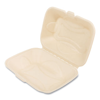 Boardwalk® Bagasse PFAS-Free Food Containers, Hoagie/Hinged Lid, 1-Compartment, 6 x 3 x 9, Tan, Bamboo/Sugarcane, 250/Carton (BWKHINGE96NPFA)