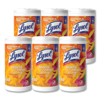 LYSOL® Brand Disinfecting Wipes, 7 x 8, Mango and Hibiscus, 80 Wipes/Canister, 6 Canisters/Carton (RAC97181)