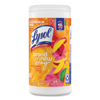 LYSOL® Brand Disinfecting Wipes, 7 x 8, Mango and Hibiscus, 80 Wipes/Canister, 6 Canisters/Carton (RAC97181)