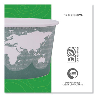 Eco-Products® World Art Renewable and Compostable Food Container, 12 oz, Green, 25/Pack, 20 Packs/Carton (ECPEP-BSC12-WA)