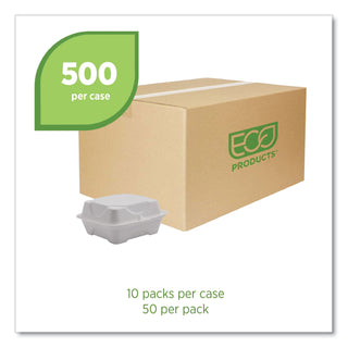Eco-Products® Vanguard Renewable and Compostable Sugarcane Clamshells, 1-Compartment, 6 x 6 x 3, White, 500/Carton (ECOEPHC6NFA)
