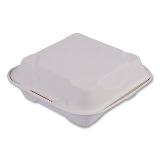 Eco-Products® Vanguard Renewable and Compostable Sugarcane Clamshells, 1-Compartment, 8 x 8 x 3, White, 200/Carton (ECOEPHC81NFA)