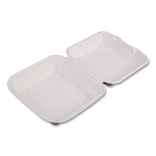 Eco-Products® Vanguard Renewable and Compostable Sugarcane Clamshells, 1-Compartment, 8 x 8 x 3, White, 200/Carton (ECOEPHC81NFA)