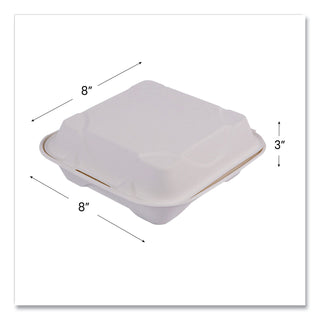 Eco-Products® Vanguard Renewable and Compostable Sugarcane Clamshells, 1-Compartment, 8 x 8 x 3, White, 200/Carton (ECOEPHC81NFA)
