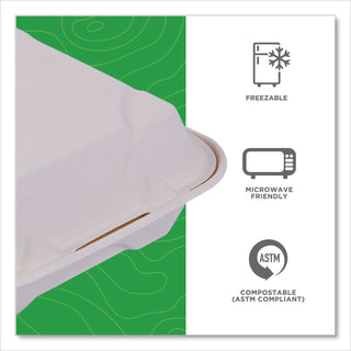 Eco-Products® Vanguard Renewable and Compostable Sugarcane Clamshells, 1-Compartment, 8 x 8 x 3, White, 200/Carton (ECOEPHC81NFA)