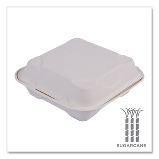 Eco-Products® Vanguard Renewable and Compostable Sugarcane Clamshells, 1-Compartment, 8 x 8 x 3, White, 200/Carton (ECOEPHC81NFA)
