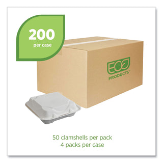 Eco-Products® Vanguard Renewable and Compostable Sugarcane Clamshells, 1-Compartment, 9 x 9 x 3, White, 200/Carton (ECOEPHC91NFA)