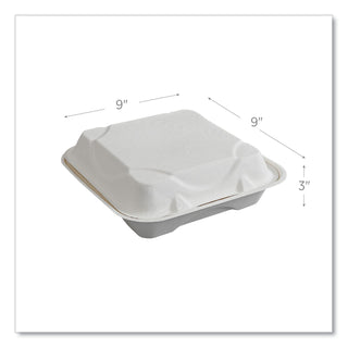 Eco-Products® Vanguard Renewable and Compostable Sugarcane Clamshells, 1-Compartment, 9 x 9 x 3, White, 200/Carton (ECOEPHC91NFA)