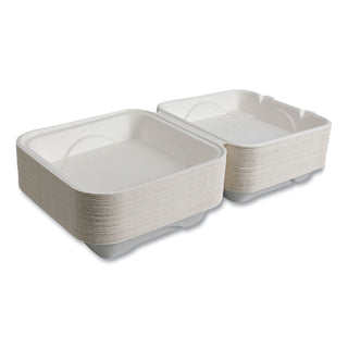 Eco-Products® Vanguard Renewable and Compostable Sugarcane Clamshells, 1-Compartment, 9 x 9 x 3, White, 200/Carton (ECOEPHC91NFA)
