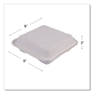 Eco-Products® Vanguard Renewable and Compostable Sugarcane Clamshells, 3-Compartment, 9 x 9 x 3, White, 200/Carton (ECOEPHC93NFA)