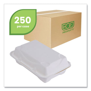 Eco-Products® Vanguard Renewable and Compostable Sugarcane Clamshells, 1-Compartment, 9 x 6 x 3, White, 250/Carton (ECOEPHC96NFA)