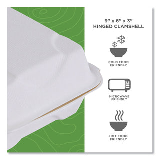 Eco-Products® Vanguard Renewable and Compostable Sugarcane Clamshells, 1-Compartment, 9 x 6 x 3, White, 250/Carton (ECOEPHC96NFA)