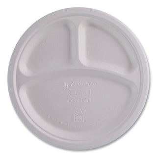 Eco-Products® Vanguard Renewable and Compostable Sugarcane Plates, 3 Compartment, 10", White, 500/Carton (ECOEPP007NFA)