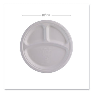 Eco-Products® Vanguard Renewable and Compostable Sugarcane Plates, 3 Compartment, 10", White, 500/Carton (ECOEPP007NFA)