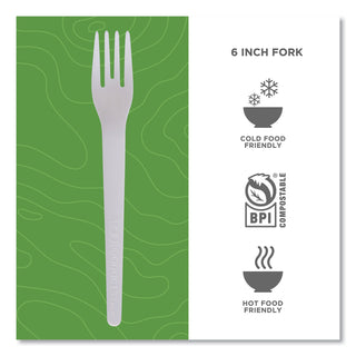 Eco-Products® Plantware Compostable Cutlery, Fork, 6", Pearl White, 50/Pack, 20 Pack/Carton (ECOEPS012)