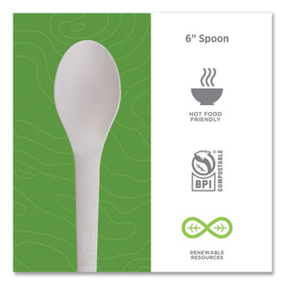 Eco-Products® Plantware Compostable Cutlery, Spoon, 6", Pearl White, 50/Pack, 20 Pack/Carton (ECOEPS013)