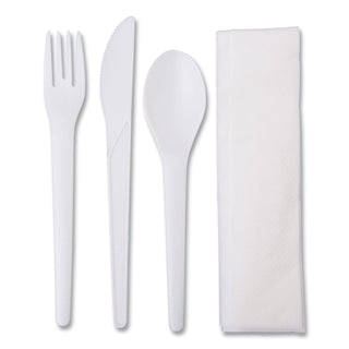 Eco-Products® Plantware Compostable Cutlery Kit, Knife/Fork/Spoon/Napkin, 6", Pearl White, 250 Kits/Carton (ECOEPS015)