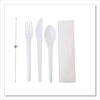 Eco-Products® Plantware Compostable Cutlery Kit, Knife/Fork/Spoon/Napkin, 6", Pearl White, 250 Kits/Carton (ECOEPS015)