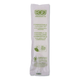 Eco-Products® Plantware Compostable Cutlery Kit, Knife/Fork/Spoon/Napkin, 6", Pearl White, 250 Kits/Carton (ECOEPS015)
