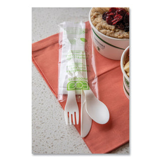 Eco-Products® Plantware Compostable Cutlery Kit, Knife/Fork/Spoon/Napkin, 6", Pearl White, 250 Kits/Carton (ECOEPS015)