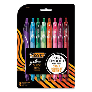 BIC® Gel-ocity Quick Dry Retractable Gel Pen, 0.7mm, Assorted Ink/Barrel, 8/Pack (BICRGLCGAP81AST)