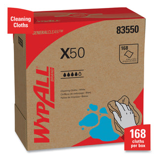 WypAll® X50 Cloths, POP-UP Box, 12.5 x 9.1, White, 168/Box, 10 Boxes/Carton (KCC83550)