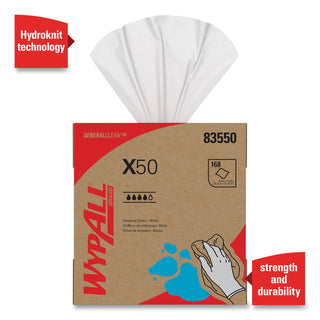WypAll® X50 Cloths, POP-UP Box, 12.5 x 9.1, White, 168/Box, 10 Boxes/Carton (KCC83550)