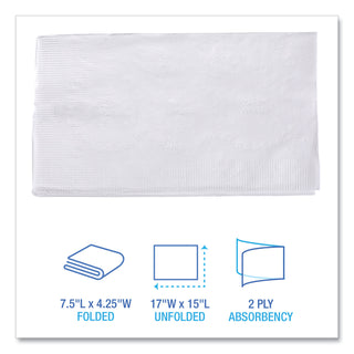 Boardwalk® 1/8-Fold Dinner Napkins, 2-Ply, 15 x 17, White, 300/Pack, 10 Packs/Carton (BWK8321)