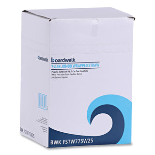 Boardwalk® Flexible Wrapped Straws, 7.75", Plastic, White, 500/Pack, 20 Packs/Carton (BWKFSTW775W25)