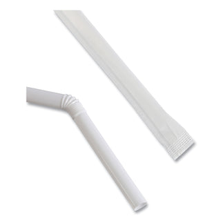 Boardwalk® Flexible Wrapped Straws, 7.75", Plastic, White, 500/Pack, 20 Packs/Carton (BWKFSTW775W25)
