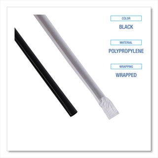 Boardwalk® Wrapped Jumbo Straws, 7.75", Polypropylene, Black, 250/Pack, 50 Packs/Carton (BWKJSTW775B)