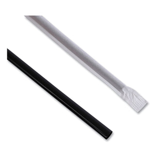 Boardwalk® Wrapped Jumbo Straws, 7.75", Polypropylene, Black, 250/Pack, 50 Packs/Carton (BWKJSTW775B)
