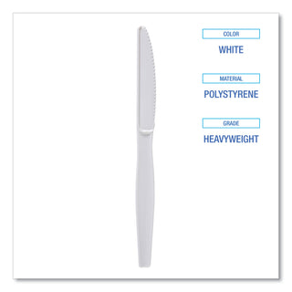 Boardwalk® Heavyweight Polystyrene Cutlery, Knife, White, 1000/Carton (BWKKNIFEHW)
