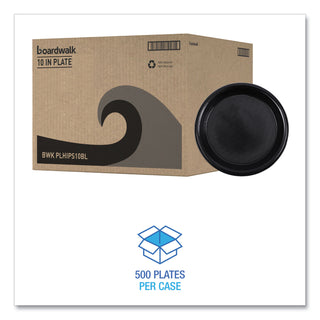 Boardwalk® Hi-Impact Plastic Dinnerware, Plate, 10" dia, Black, 125/Sleeve, 4 Sleeves/Carton (BWKPLHIPS10BL)