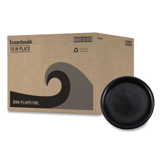 Boardwalk® Hi-Impact Plastic Dinnerware, Plate, 10" dia, Black, 125/Sleeve, 4 Sleeves/Carton (BWKPLHIPS10BL)