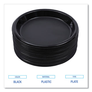 Boardwalk® Hi-Impact Plastic Dinnerware, Plate, 10" dia, Black, 125/Sleeve, 4 Sleeves/Carton (BWKPLHIPS10BL)