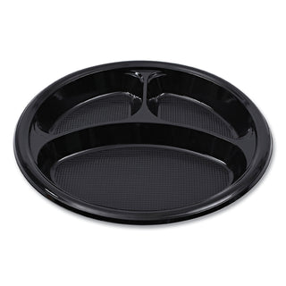Boardwalk® Hi-Impact Plastic Dinnerware, Plate, 3-Compartment, 10" dia, Black, 125/Sleeve, 4 Sleeves/Carton (BWKPLTHIPS10BL3)