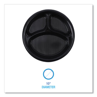 Boardwalk® Hi-Impact Plastic Dinnerware, Plate, 3-Compartment, 10" dia, Black, 125/Sleeve, 4 Sleeves/Carton (BWKPLTHIPS10BL3)