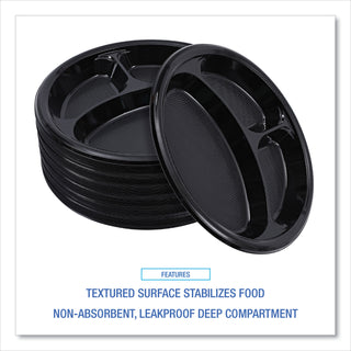 Boardwalk® Hi-Impact Plastic Dinnerware, Plate, 3-Compartment, 10" dia, Black, 125/Sleeve, 4 Sleeves/Carton (BWKPLTHIPS10BL3)
