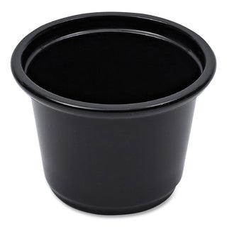 Boardwalk® Souffle/Portion Cups, 1 oz, Polypropylene, Black, 20 Cups/Sleeve, 125 Sleeves/Carton (BWKPRTN1BL)