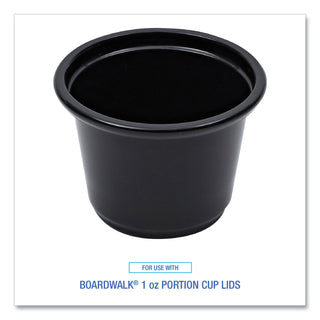 Boardwalk® Souffle/Portion Cups, 1 oz, Polypropylene, Black, 20 Cups/Sleeve, 125 Sleeves/Carton (BWKPRTN1BL)