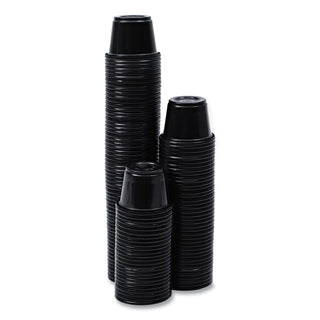 Boardwalk® Souffle/Portion Cups, 1 oz, Polypropylene, Black, 20 Cups/Sleeve, 125 Sleeves/Carton (BWKPRTN1BL)