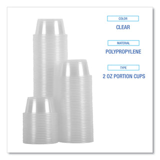 Boardwalk® Souffle/Portion Cups, 2 oz, Polypropylene, Clear, 20 Cups/Sleeve, 125 Sleeves/Carton (BWKPRTN2TS)
