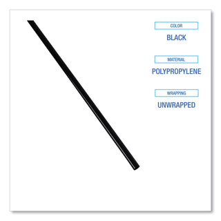 Boardwalk® Cocktail Straws, 8", Polypropylene, Black, 5,000/Carton (BWKSLSTUBL)