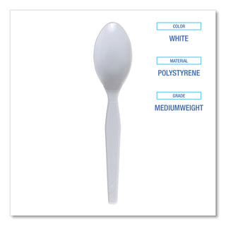 Boardwalk® Mediumweight Polystyrene Cutlery, Teaspoon, White, 10 Boxes of 100/Carton (BWKSPOONMWPSCT)